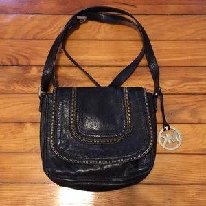MK black leather old zipper bag